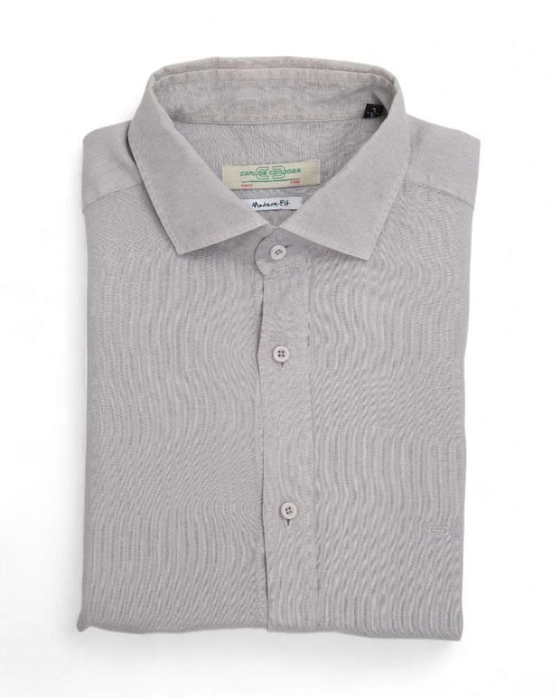 Light Grey Modern-fit Linen Shirt