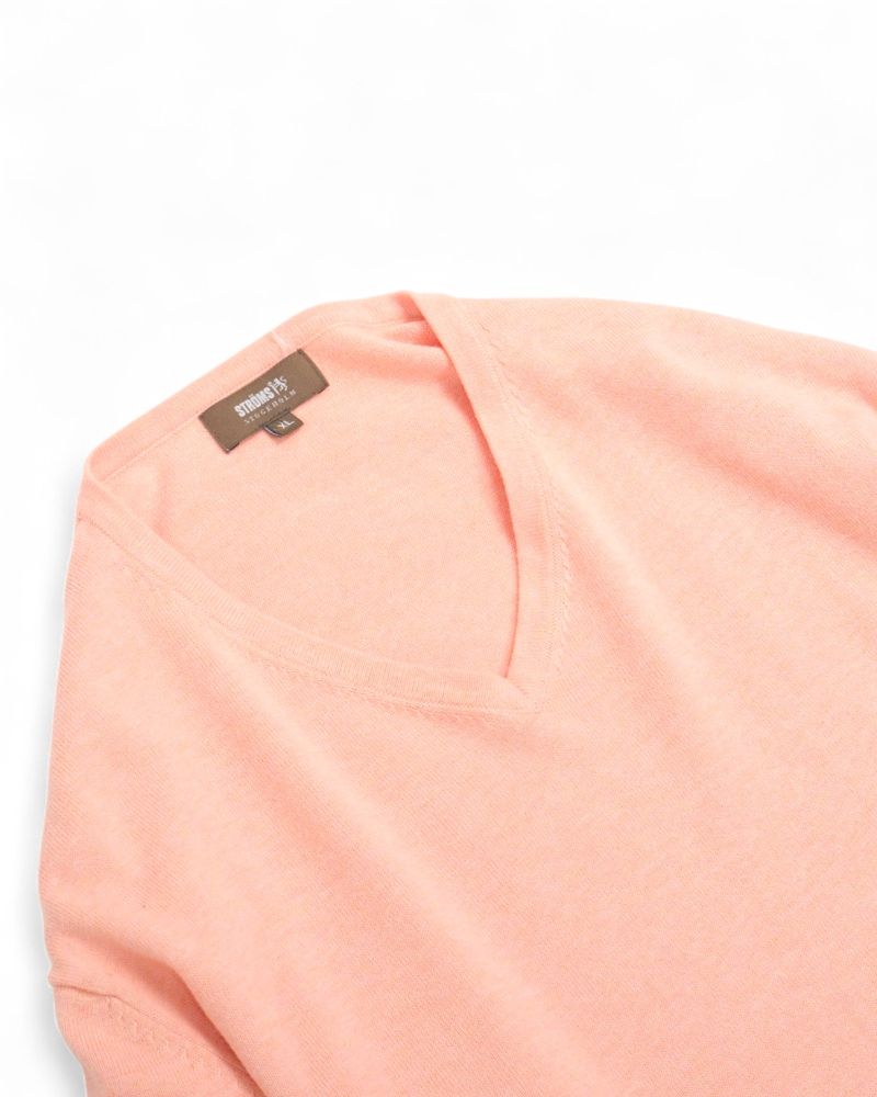 Pale Pink Supima Cotton V-Neck Sweater