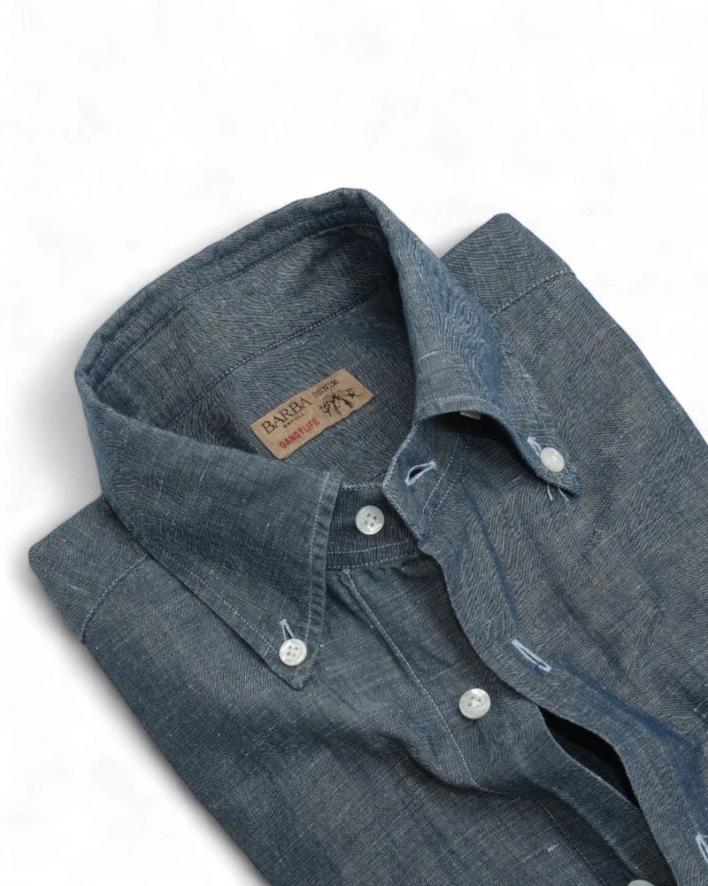 Dark Blue Cotton & Linen BD. Shirt