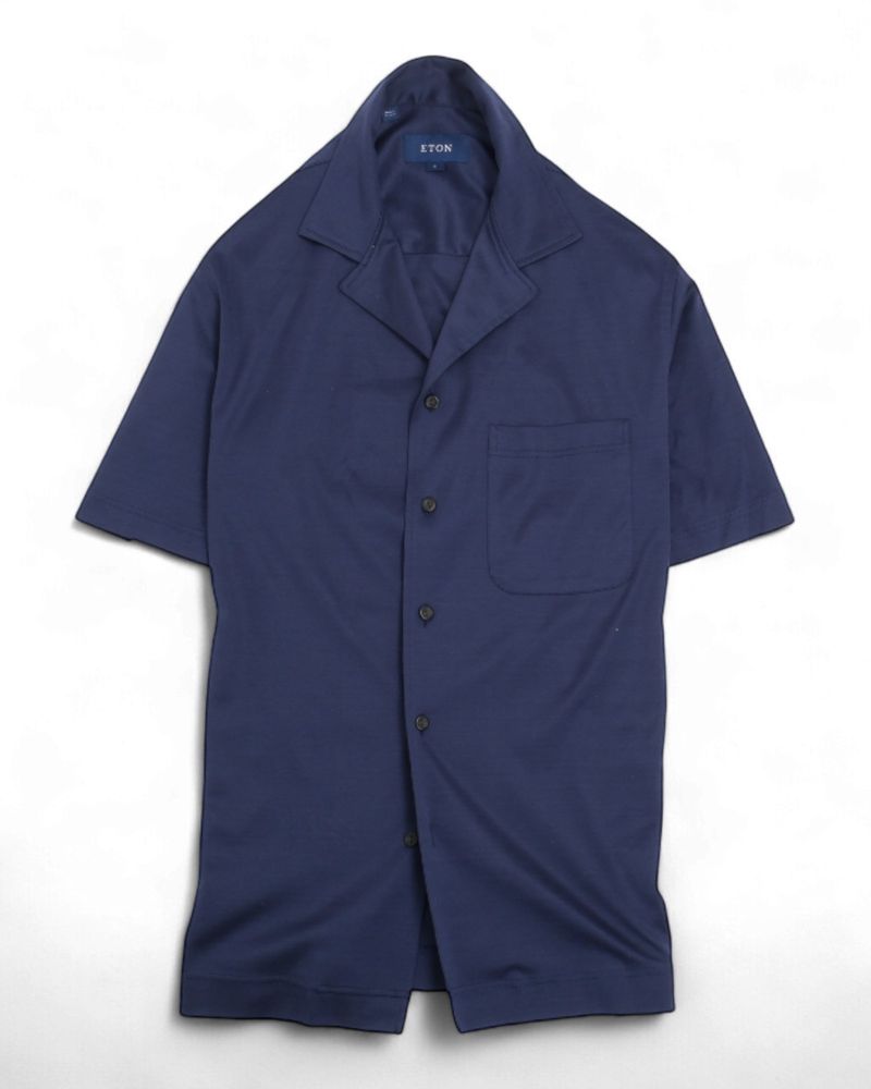 Navy Jersey Camp Collar Shirt