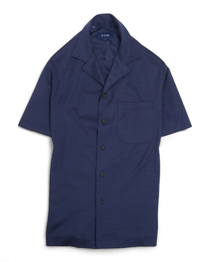 Navy Jersey Camp Collar Shirt