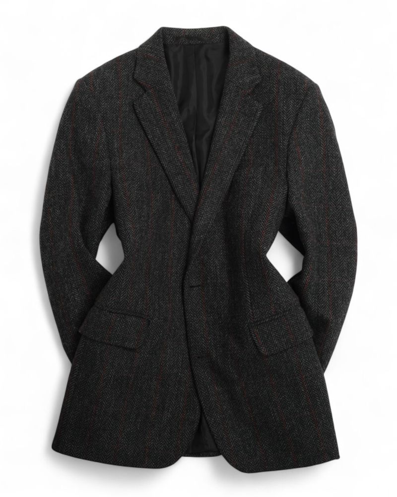 Dark Grey Checked Herringbone Tweed Sports Jacket