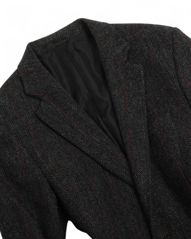 Dark Grey Checked Herringbone Tweed Sports Jacket