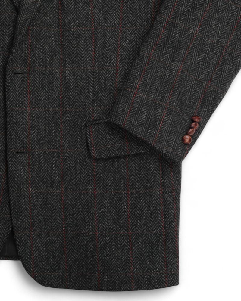 Dark Grey Checked Herringbone Tweed Sports Jacket