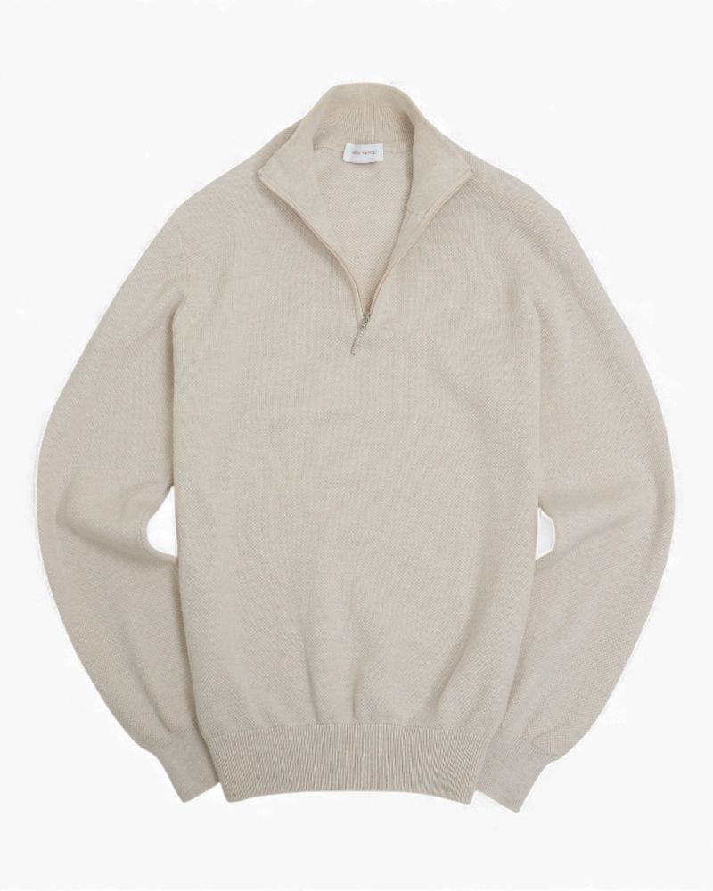 Beige Cotton Half Zip Knit