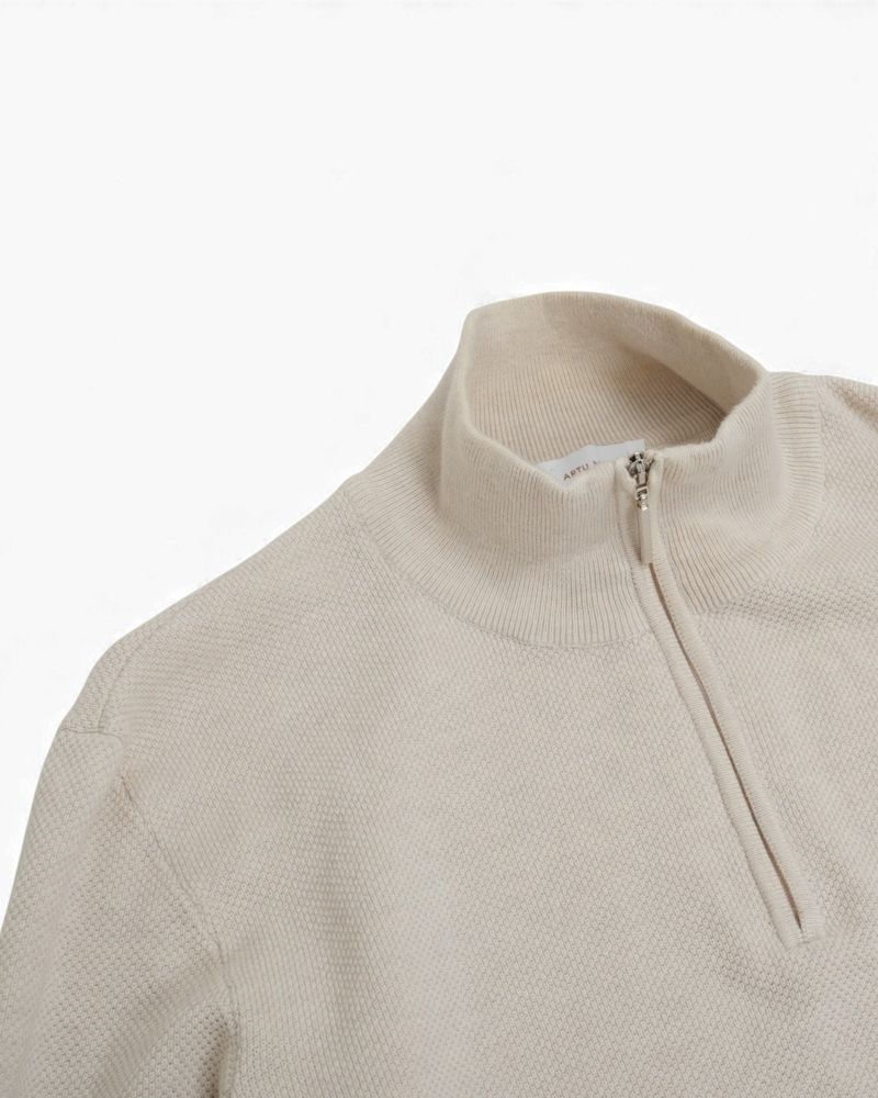 Beige Cotton Half Zip Knit