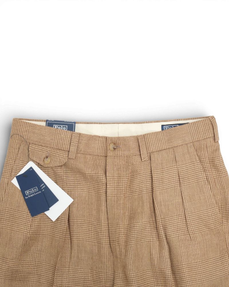 Brown & Beige Glen Plaid Pleated Trousers