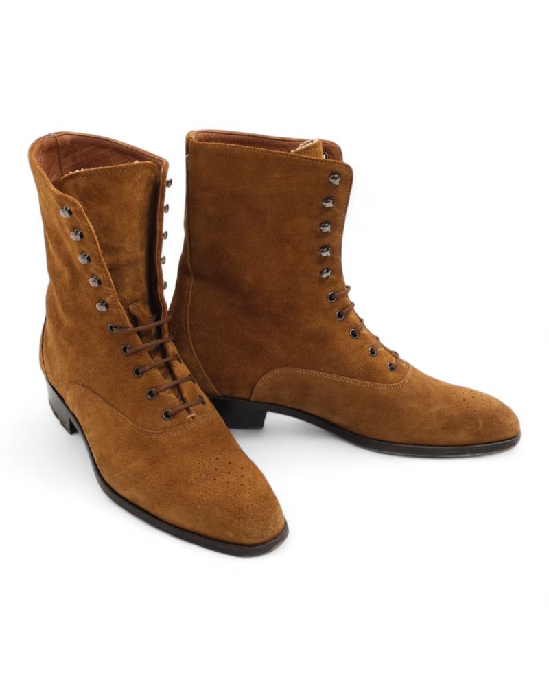 Camel Suede Lace-Up Boots