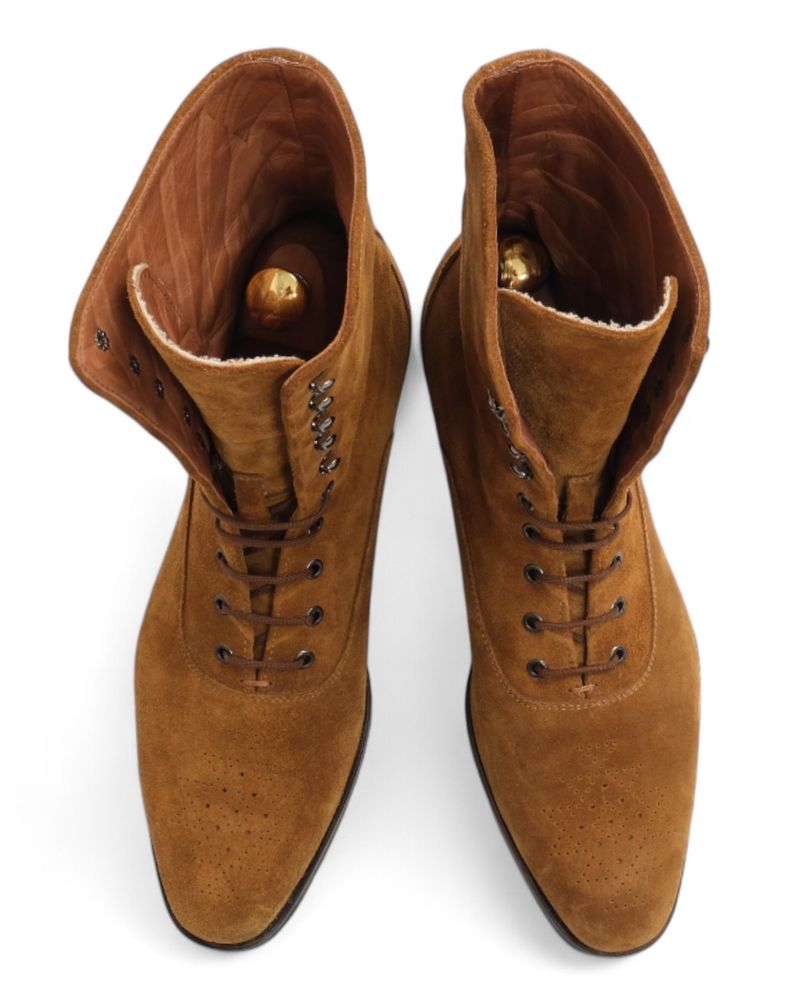 Camel Suede Lace-Up Boots