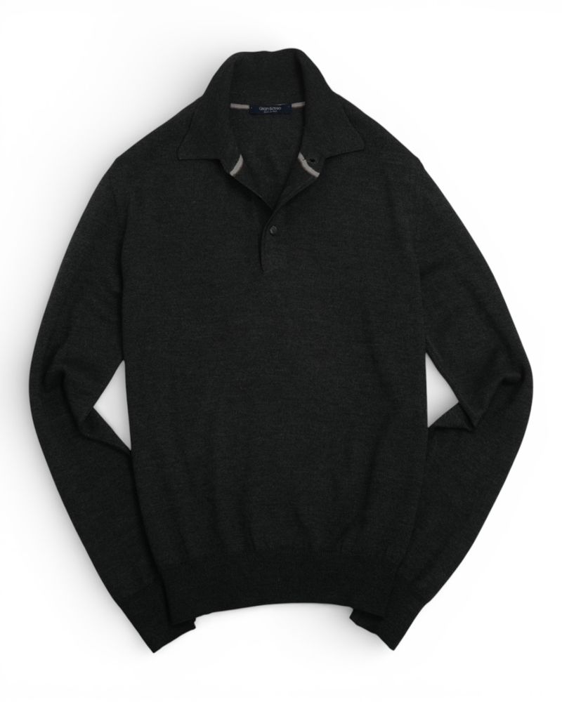 Dark Charcoal Wool & Silk Polo
