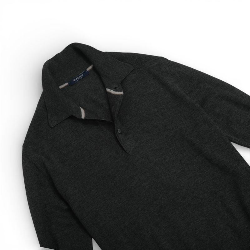 Dark Charcoal Wool & Silk Polo