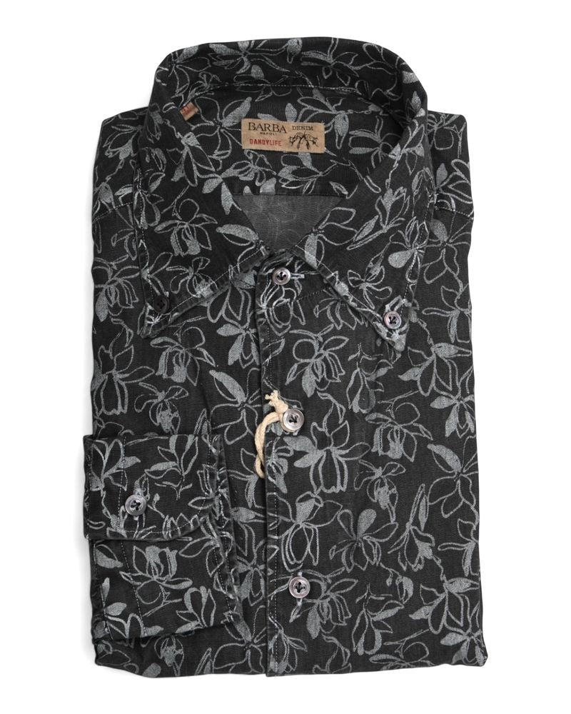 Black/White BD. Floral Denim Shirt