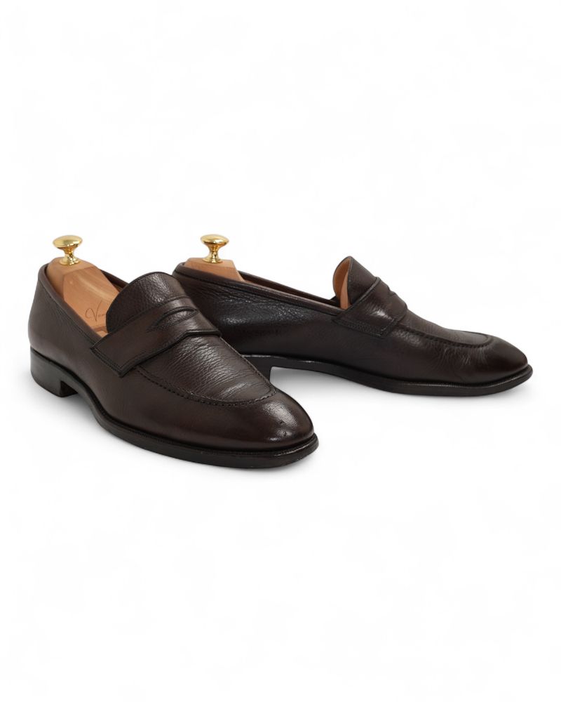 Dark Brown Grained Leather Penny Loafers