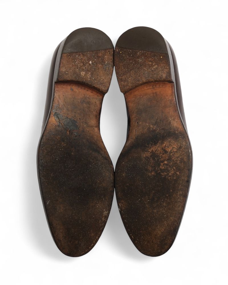 Dark Brown Grained Leather Penny Loafers