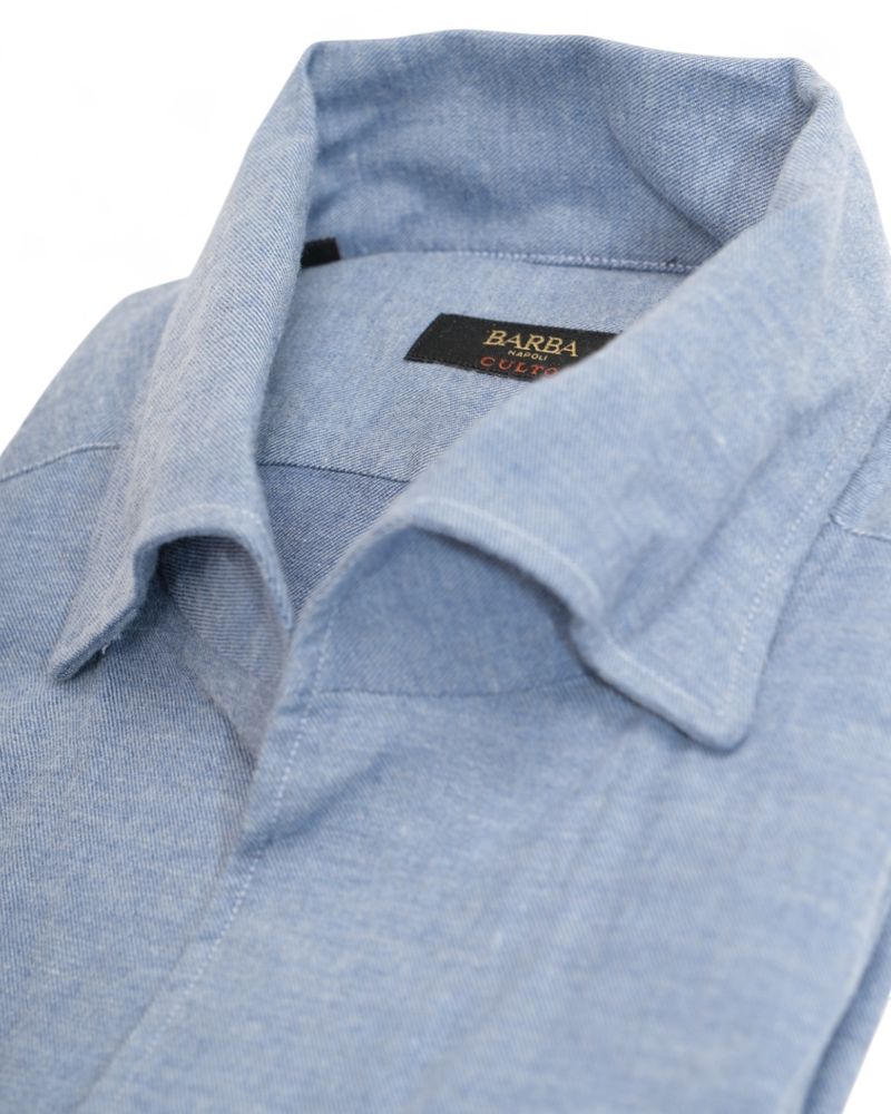 Blue One-piece Collar Worsted Twill Shirt