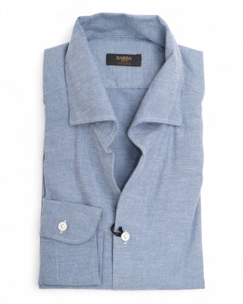 Blue One-piece Collar Worsted Twill Shirt