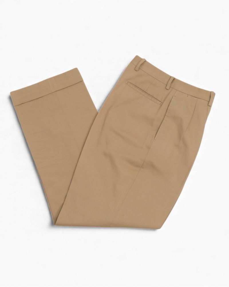 Khaki Twill High-Rise Pleated Trousers