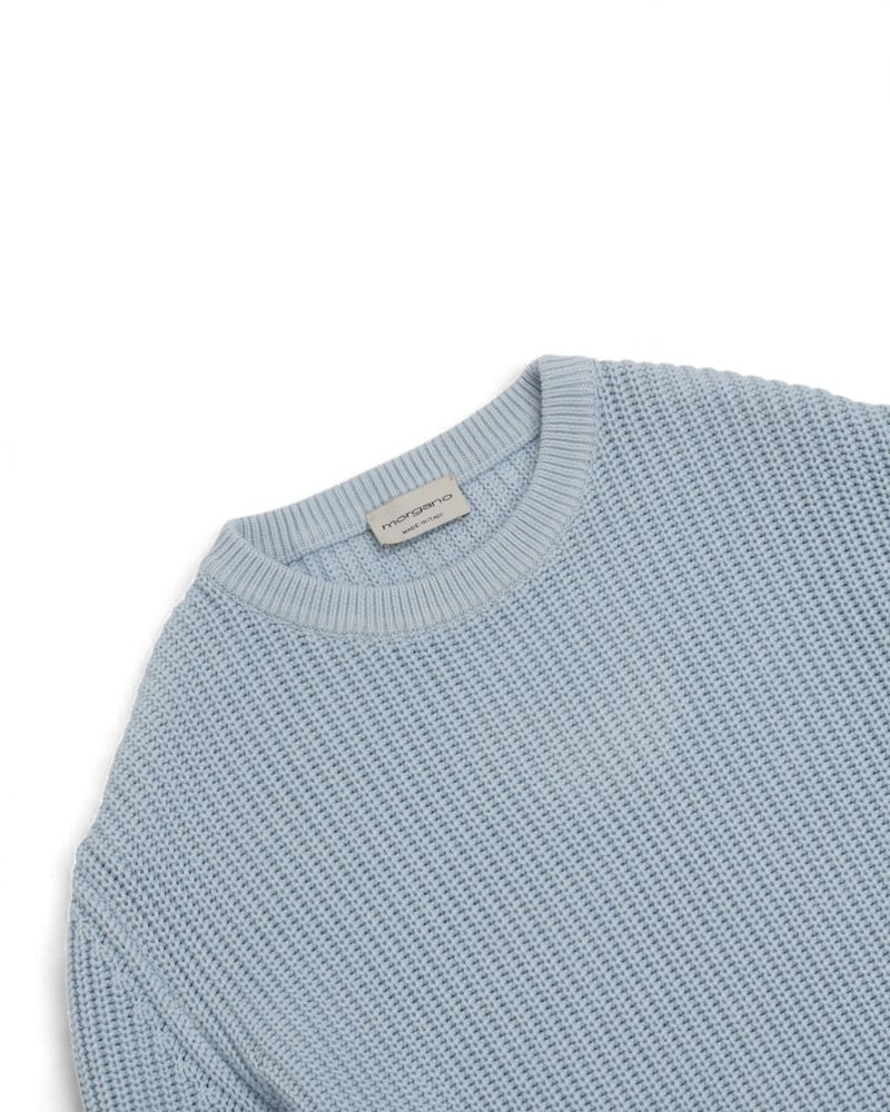 Ice Blue Cotton Knit Crewneck
