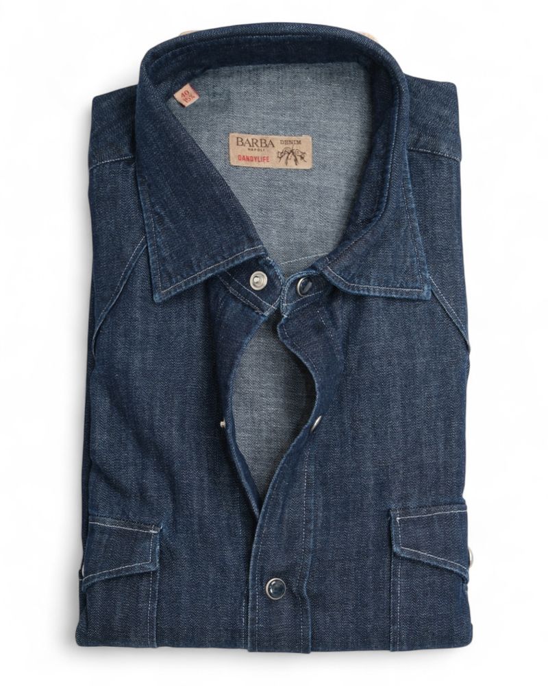 Dark Blue Tailored Western Denim Shirt