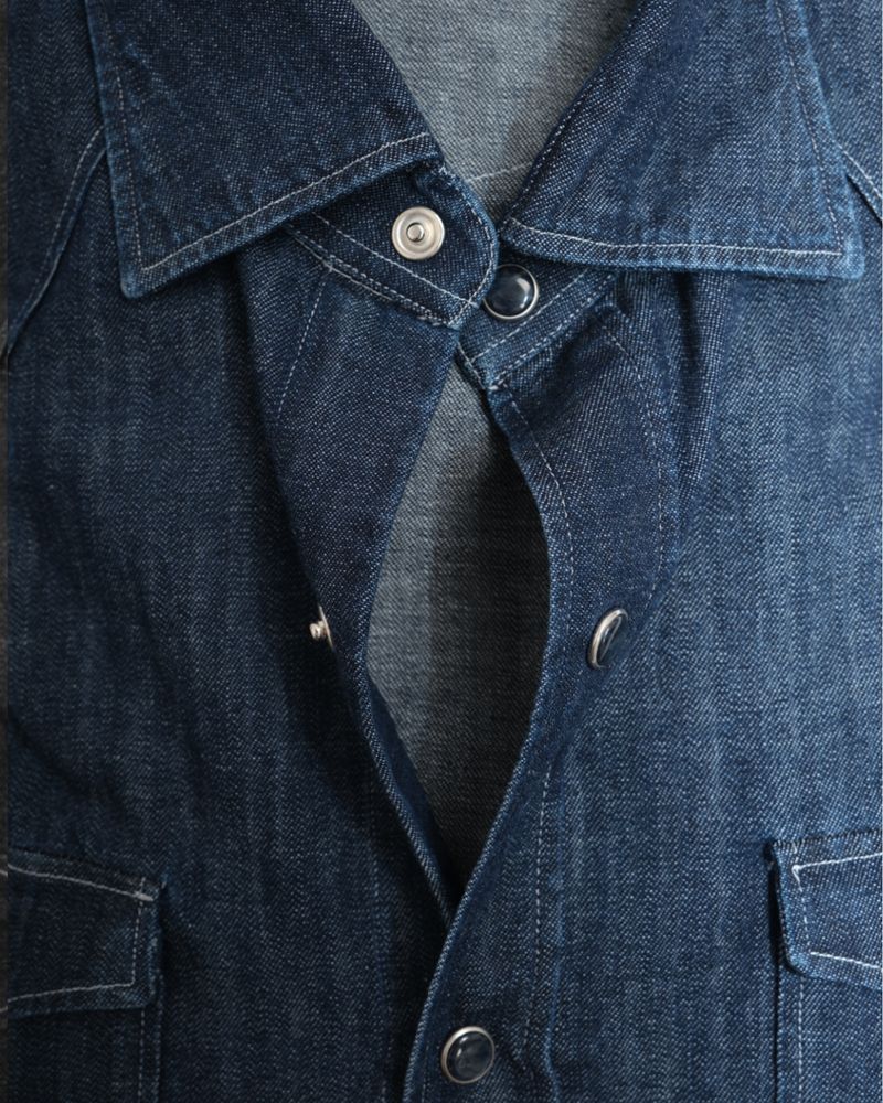 Dark Blue Tailored Western Denim Shirt