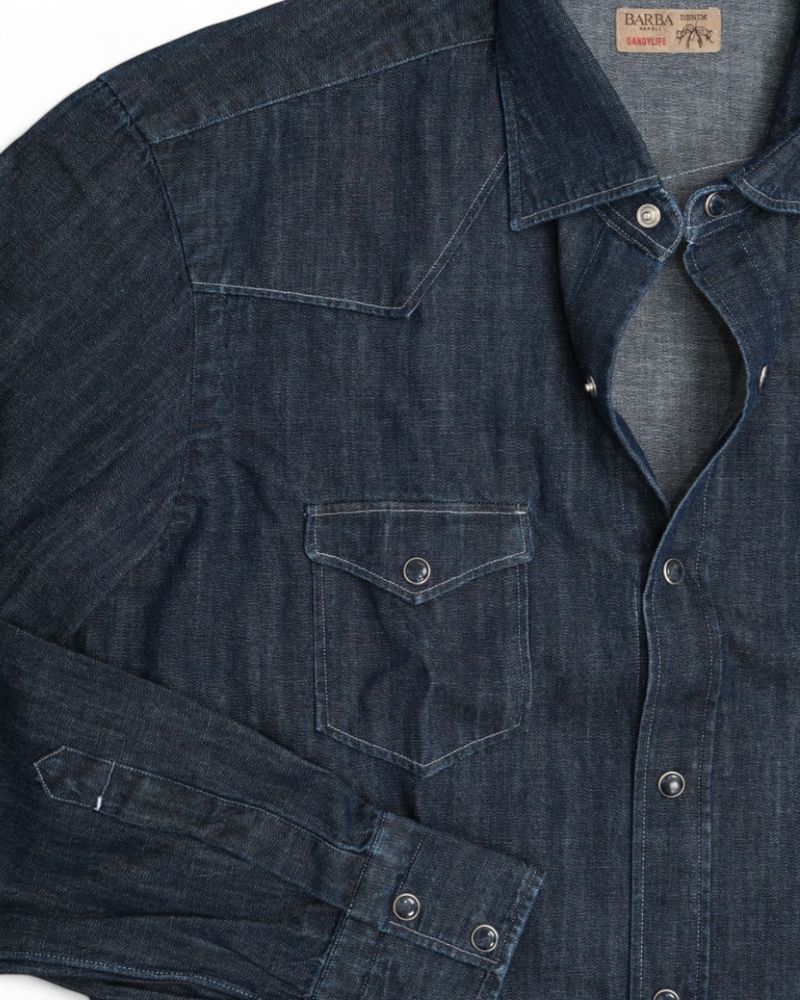 Dark Blue Tailored Western Denim Shirt