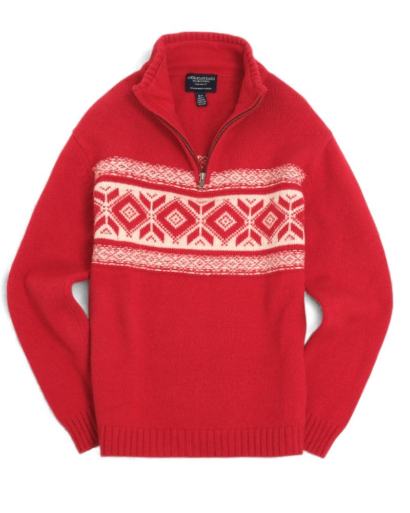 Red Holiday Half Zip Sweater