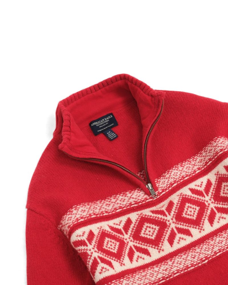 Red Holiday Half Zip Sweater