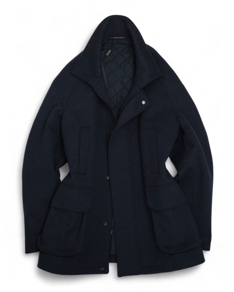 Navy Raglan Wool Field Coat