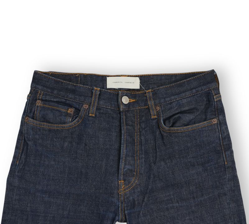 Blue Mid Rise Raw Denim Jeans