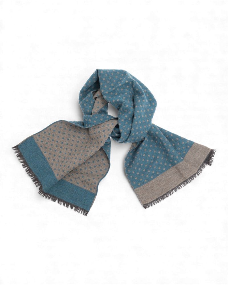 Blue & Grey Polka Dot Virgin Wool & Silk Scarf