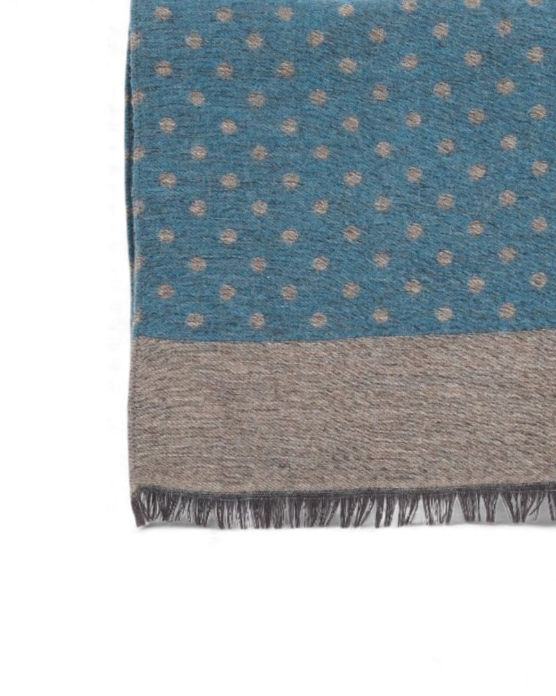 Blue & Grey Polka Dot Virgin Wool & Silk Scarf