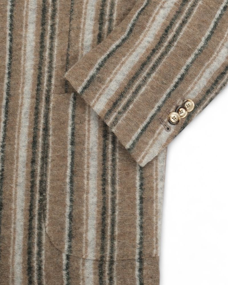 Beige/Grey/Green Striped Unconstructed Virgin Wool Blend Sports Jacket