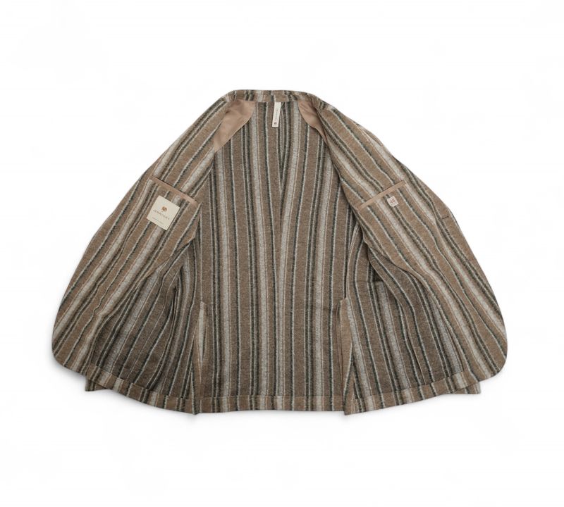 Beige/Grey/Green Striped Unconstructed Virgin Wool Blend Sports Jacket