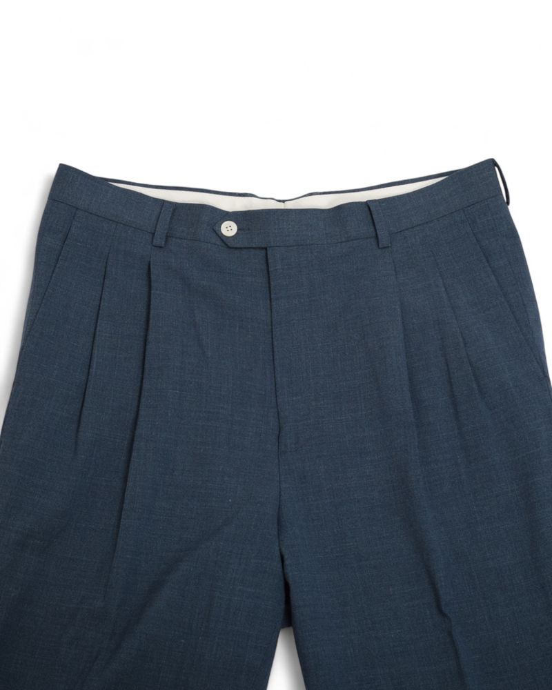 Mid Blue High Rise Pleated Trousers