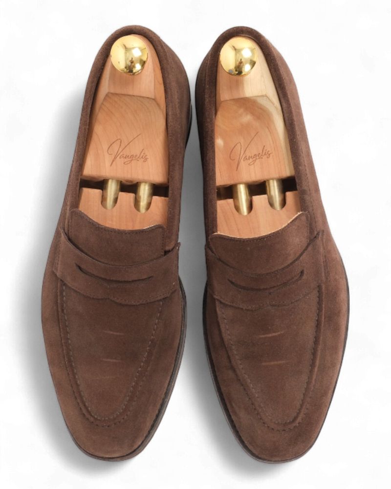Brown Suede Penny Loafers