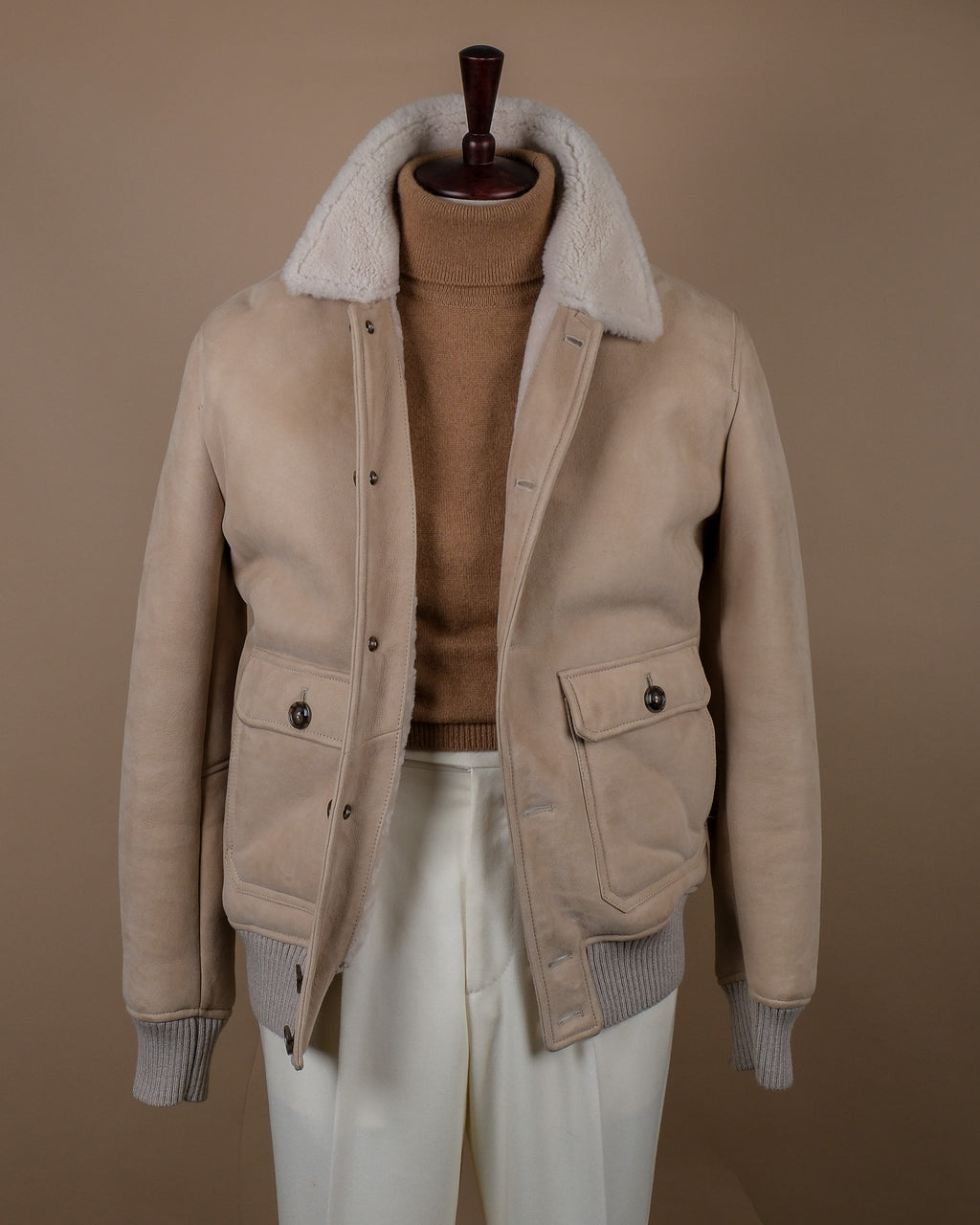Almond Suede Shearling Flight Jacket