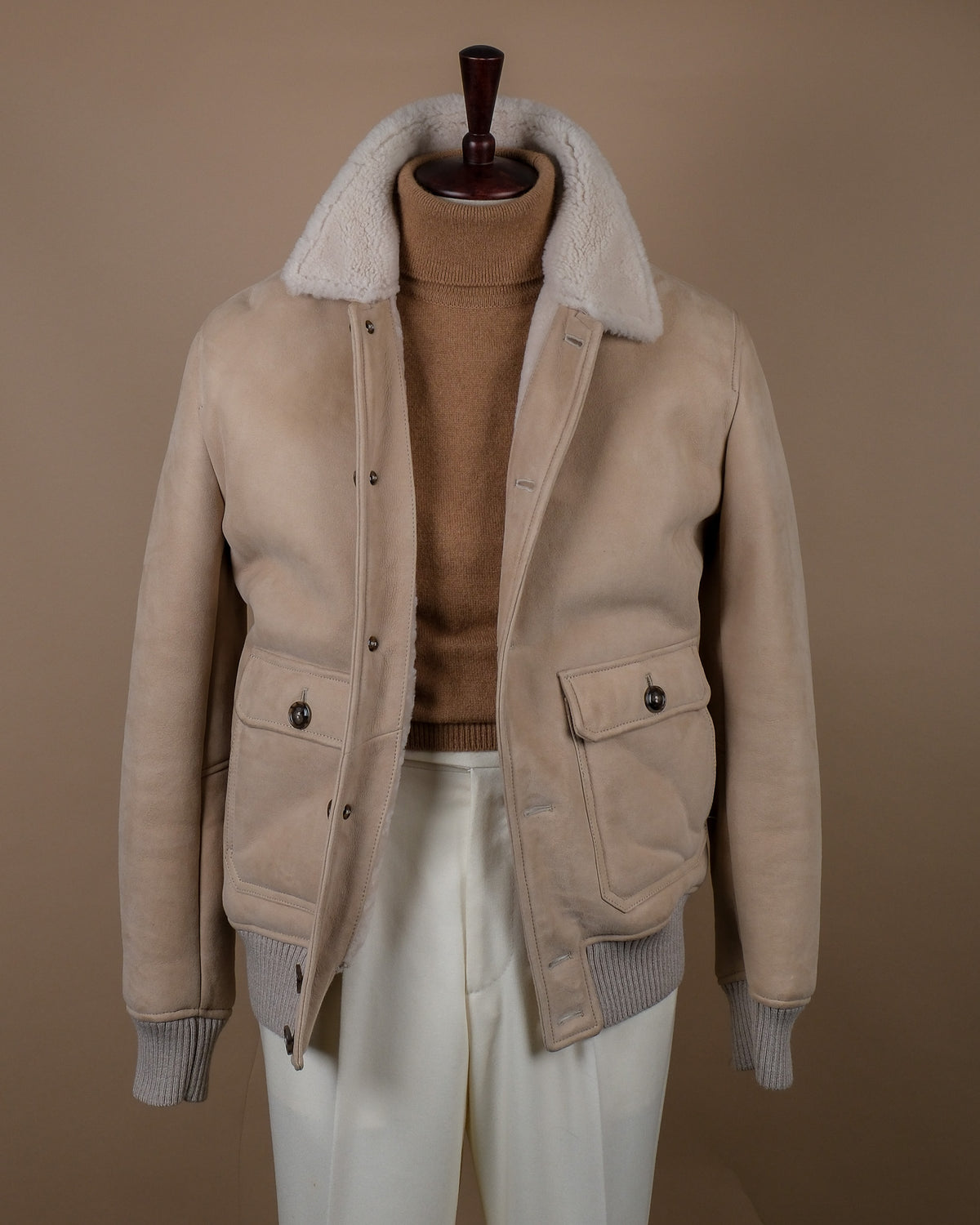 Almond Suede Shearling Flight Jacket