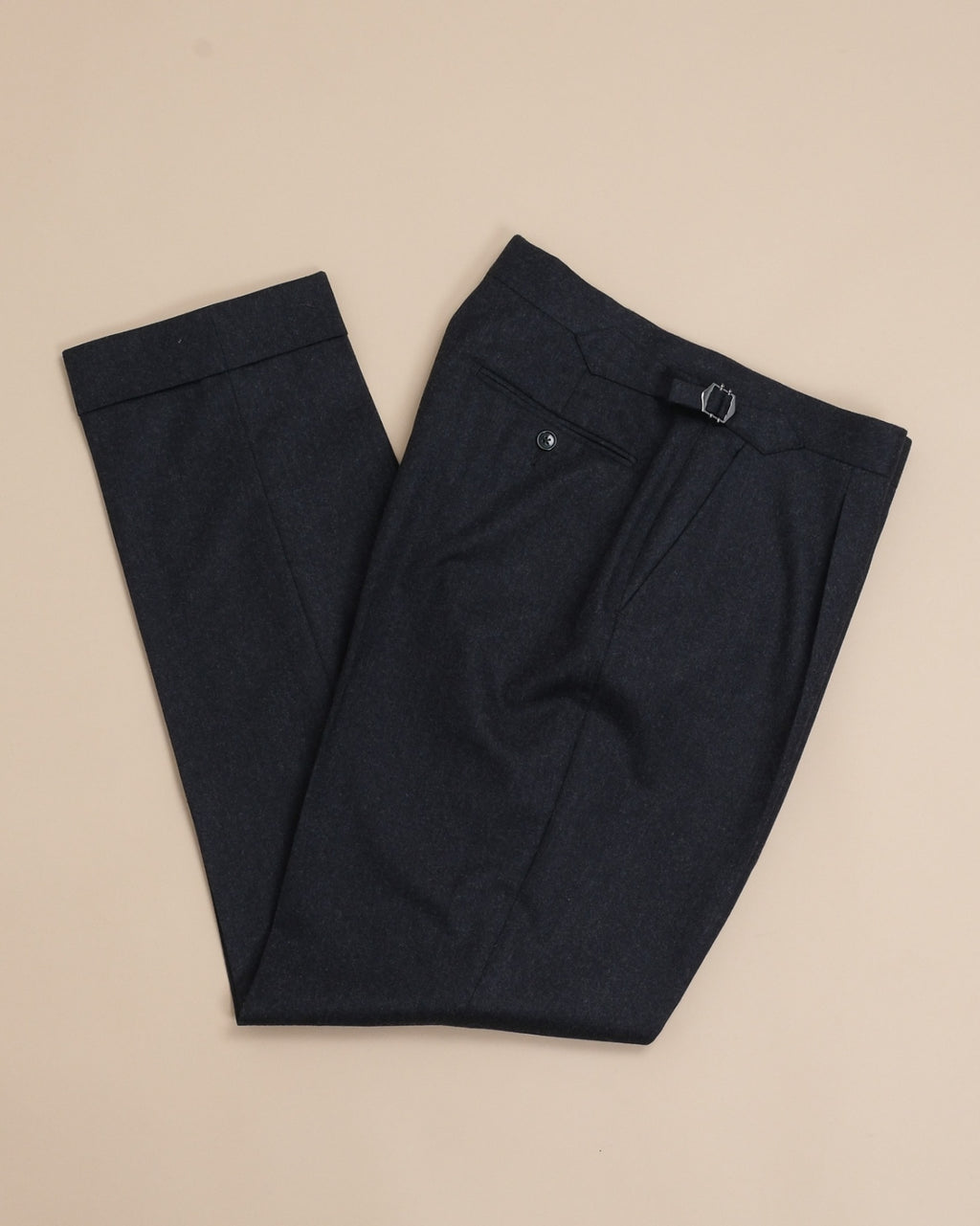 Anthracite Woollen Flanel High-Rise Pleated Trousers