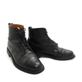 Black Grained Leather Lace-Up Boots