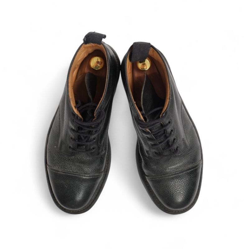 Black Grained Leather Lace-Up Boots