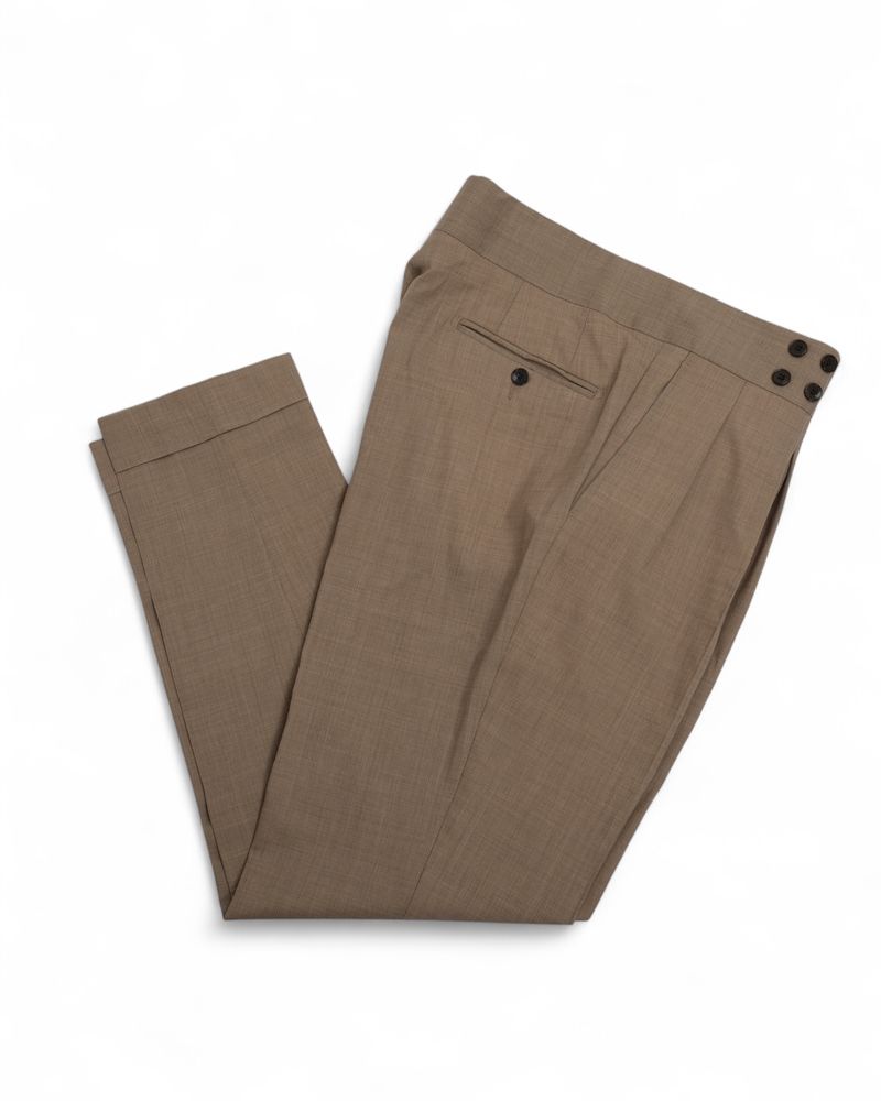 Light Taupe High Rise Pleated Wool Trouser