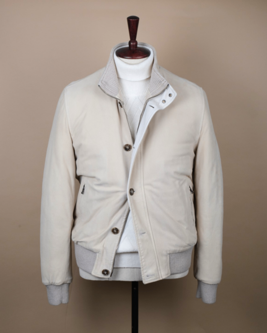 Barba Napoli Stone Beige Suede Flight Jacket