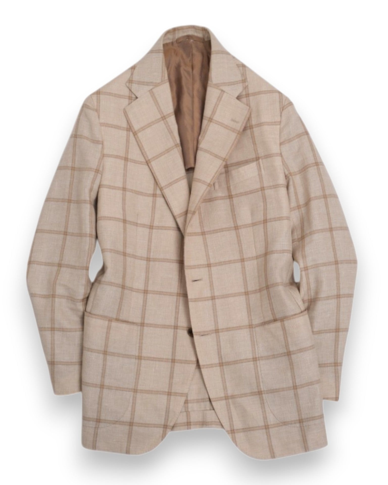 Beige/Pale Saffron Wool/Linen/Silk Windowpane Sports Jacket by De Petrillo