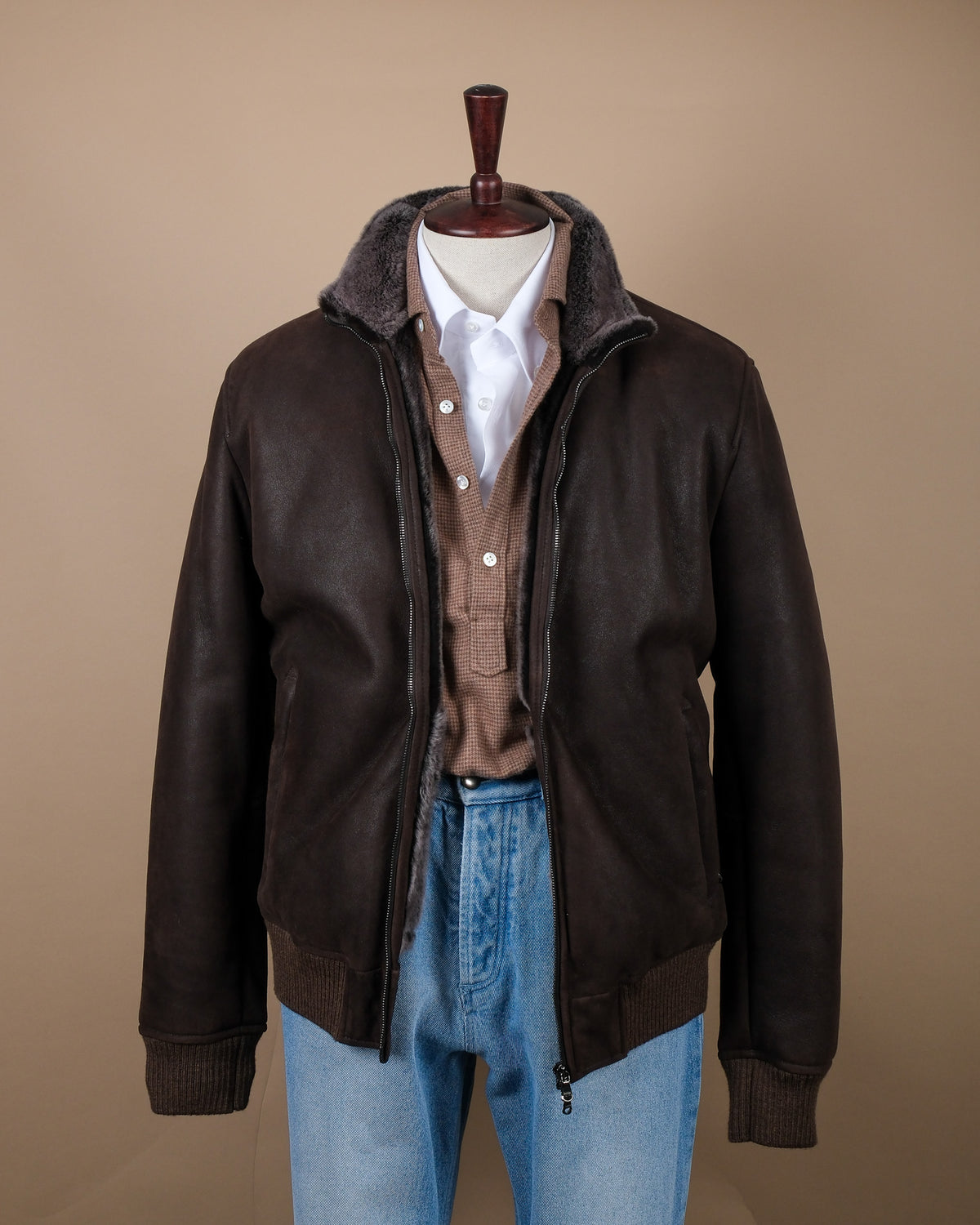 Bistre Suede Shearling Flight Jacket