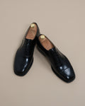 Black Leather Square Cap-Toe Oxfords