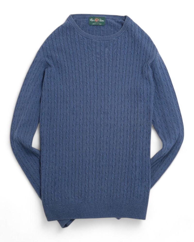 Mid Blue Cotton & Cashmere Cable Knit Sweater