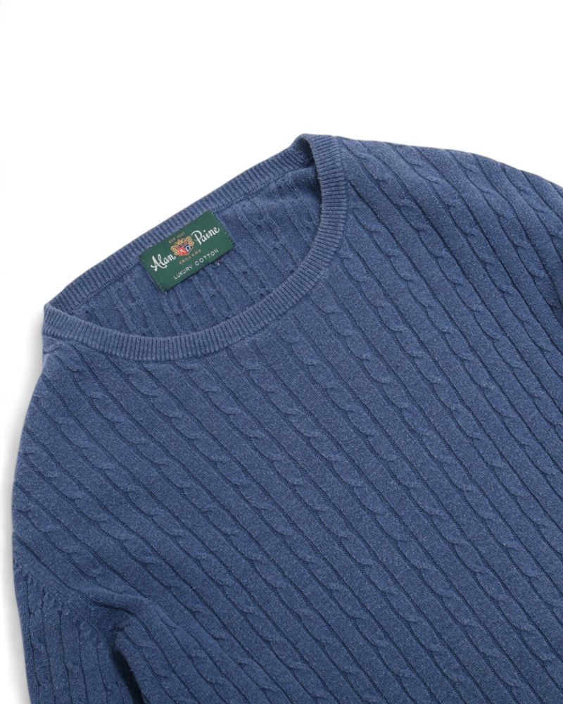 Mid Blue Cotton & Cashmere Cable Knit Sweater