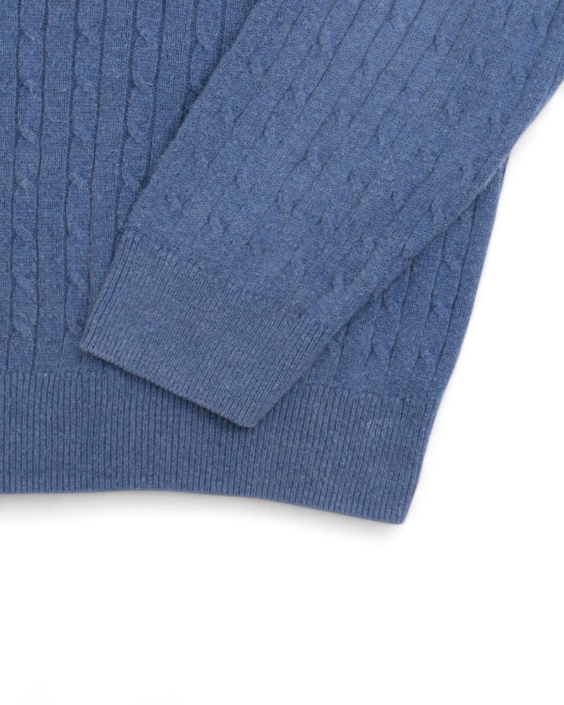 Mid Blue Cotton & Cashmere Cable Knit Sweater