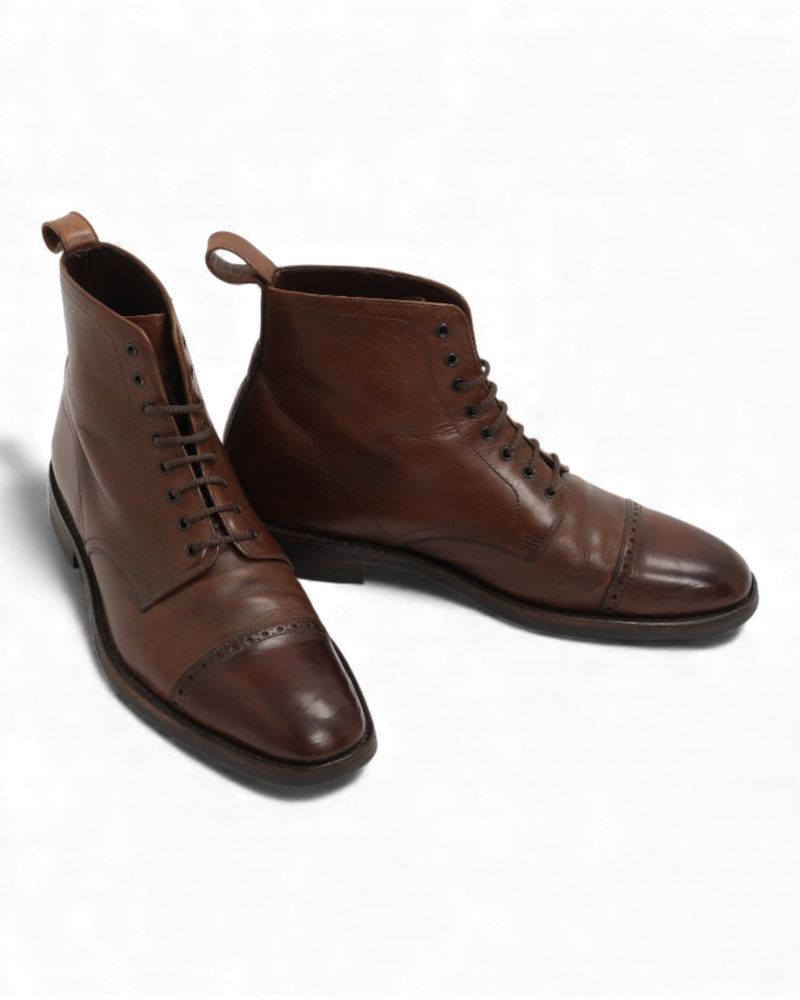Brown Lace-up Leather Derby Boots