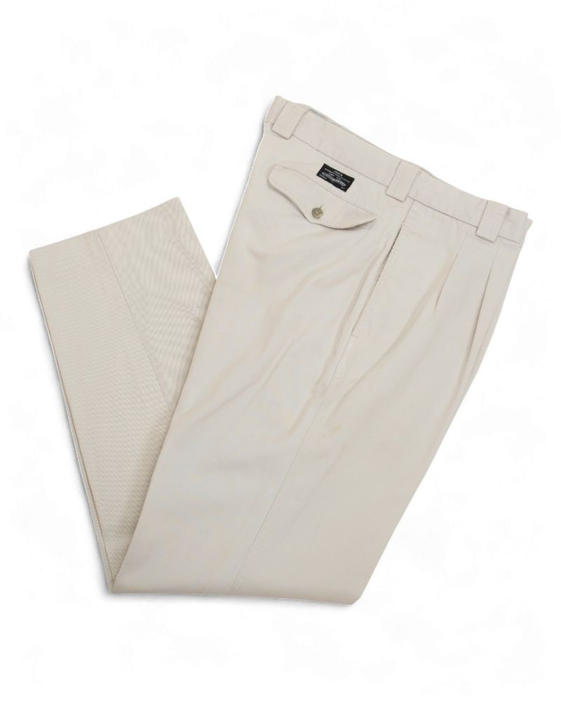 Stone High-Rise Pleated Cotton Chinos